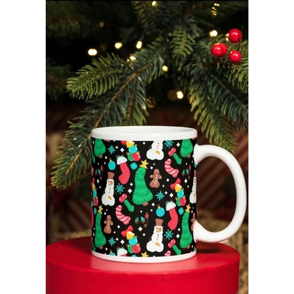 Funny Christmas Peens Pattern Mug | Cute Holiday Coffee Cup Gift